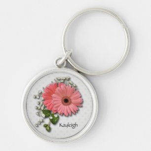 Pink Gerber Daisy Personalized Keychain