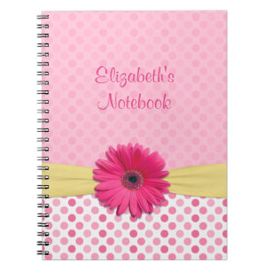 Pink Gerber Daisy Polka Dot Personalized Notebook