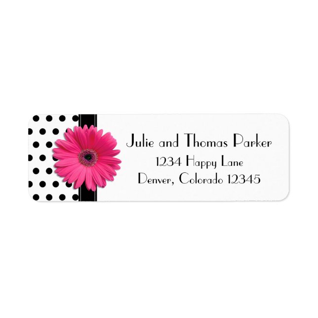 Pink Gerber Daisy Polka Dot Wedding Return Address (Front)