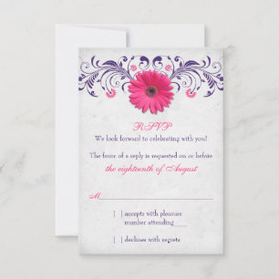 Pink Gerber Daisy Purple Grey Floral Wedding RSVP