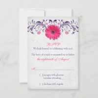 Pink Gerber Daisy Purple Grey Floral Wedding RSVP
