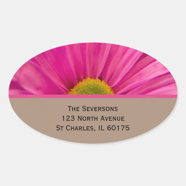 Pink Gerber Daisy Return Address Oval Sticker (Front)