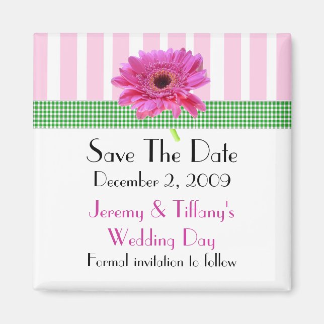 Pink Gerber Daisy Save the Date Magnet (Front)
