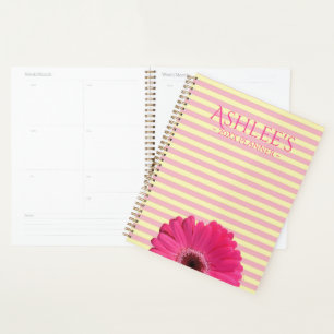 Pink Gerber Daisy Striped Personalized Planner