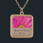 Pink Gerber Daisy Wedding Gold Plated Necklace<br><div class="desc">The elegant Pink Gerber Daisy Wedding Pendant Necklace makes a unique keepsake wedding gift or bridal or wedding shower gift. Customize it with the personal names of the bride and groom and wedding date. This custom floral wedding necklace features a digitally painted nature photograph of a pink gerber daisy flower...</div>