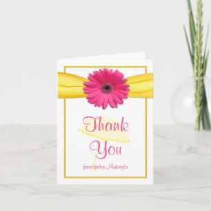Pink Gerber Daisy Yellow Baby Shower Thank You