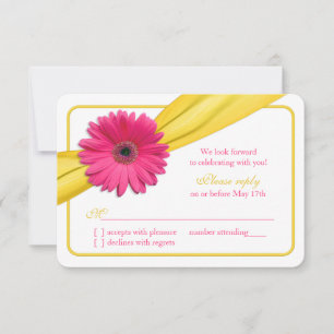 Pink Gerber Daisy Yellow Ribbon Wedding RSVP