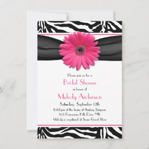 Pink Gerber Daisy Zebra Print Bridal Shower Invitation