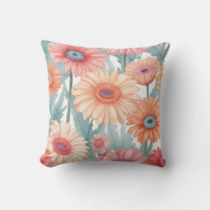 Pink gerber flowers print throw pillow