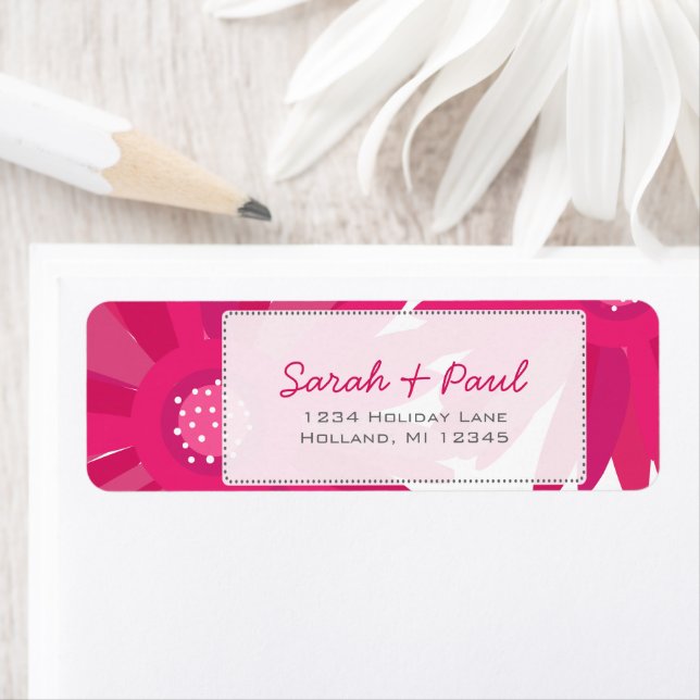 Pink Gerber Flowers Return Address Label (Insitu)