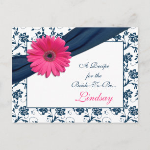 Pink Gerber Navy Damask Recipe Card for the Bride