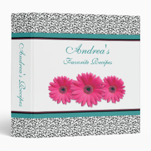 Pink Gerber Teal Black White Floral Recipe Binder
