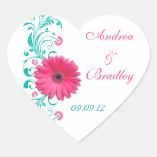 Pink Gerber Turquoise Floral Wedding Envelope Seal