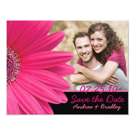 Pink Gerbera Black Photo Save the Date Card