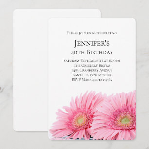 Pink Gerbera Daisies Elegant Photo Birthday Invitation
