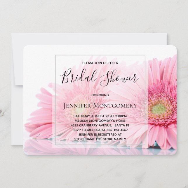 Pink Gerbera Daisies Elegant Photo Bridal Shower Invitation (Front)