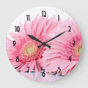 Pink Gerbera Daisies Elegant Photo Large Clock