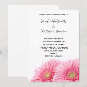 Pink Gerbera Daisies Elegant Photo Wedding Invitation