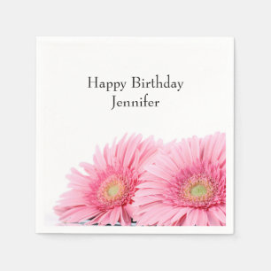 Pink Gerbera Daisies Elegant Photography Birthday Napkin