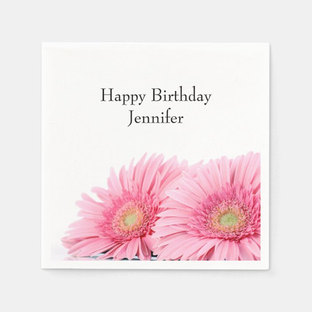 Pink Gerbera Daisies Elegant Photography Birthday Napkin (Front)