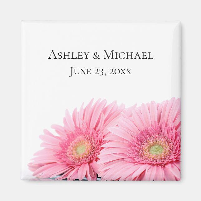 Pink Gerbera Daisies Elegant Photography Wedding Magnet (Front)