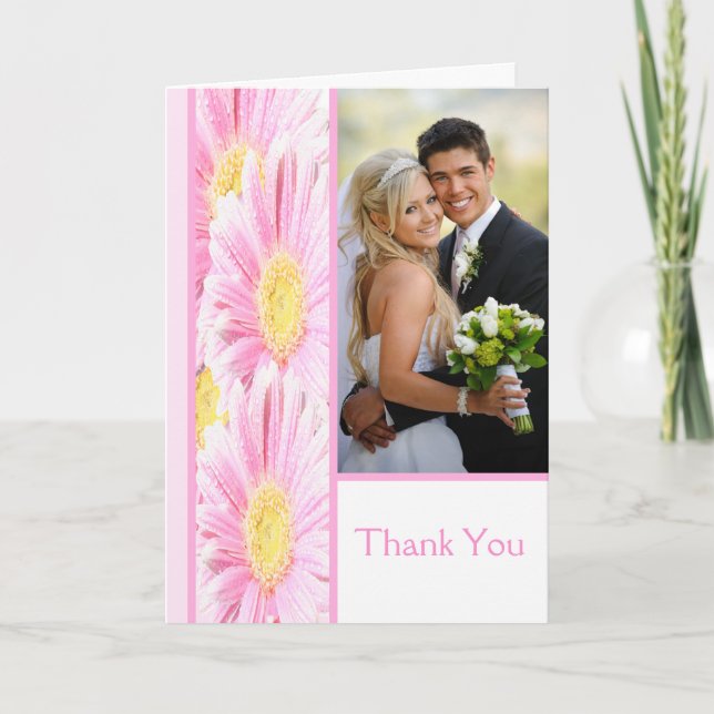 Pink Gerbera Daisies on White Thank You Card (Front)