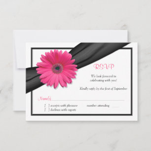 Pink Gerbera Daisy Black Ribbon Reply RSVP Card