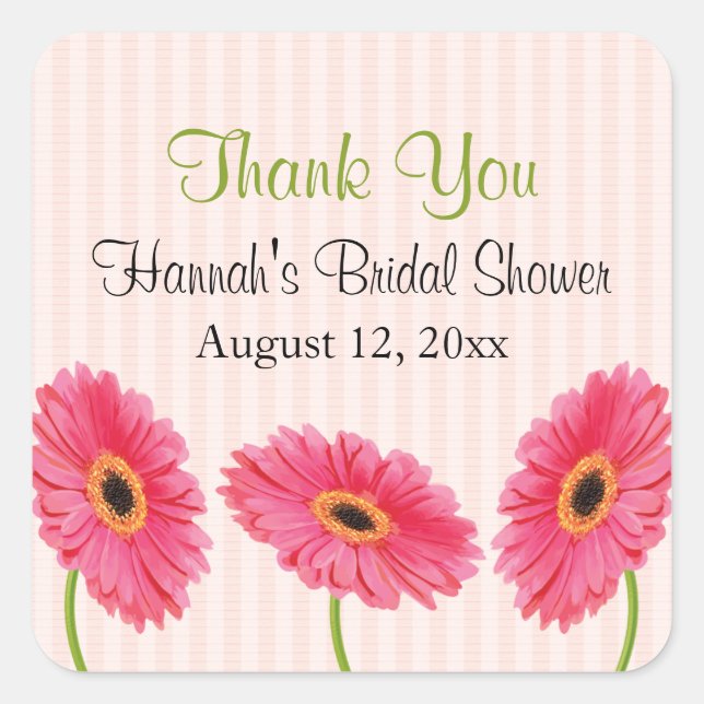 Pink Gerbera Daisy Bridal Shower Stickers Personal (Front)