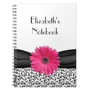 Pink Gerbera Daisy Damask Personalized Notebook