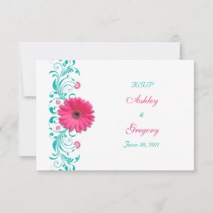 Pink Gerbera Daisy Floral Reply Card