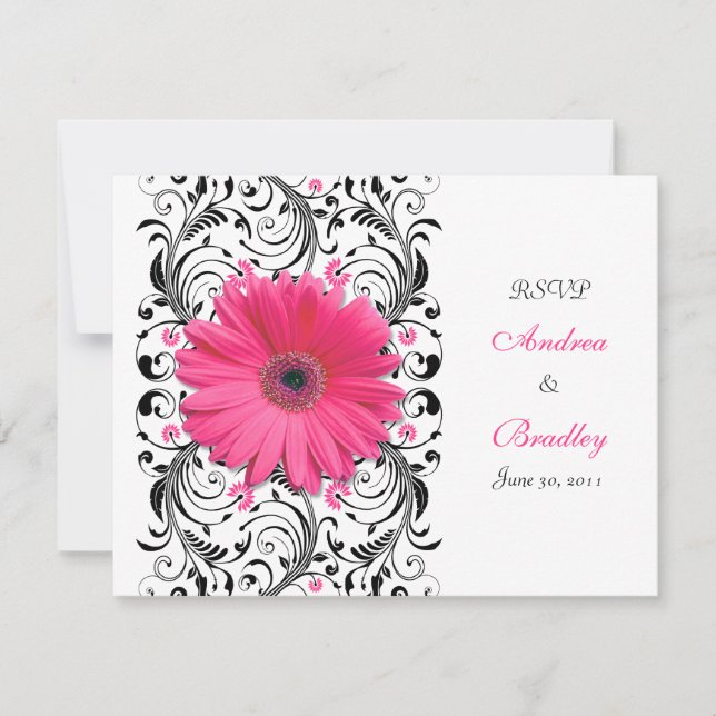 Pink Gerbera Daisy Floral Response Card (Front)