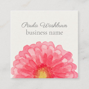 Pink Gerbera Daisy Flower Eggshell White Square Business Card