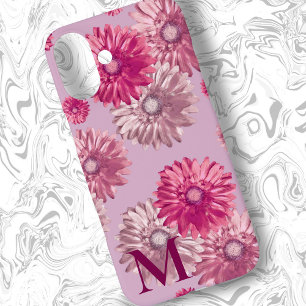 Pink Gerbera Daisy Flowers on Dusty Mauve Floral iPhone 16 Plus Case