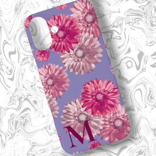 Pink Gerbera Daisy Flowers Periwinkle Blue Floral iPhone 16 Plus Case