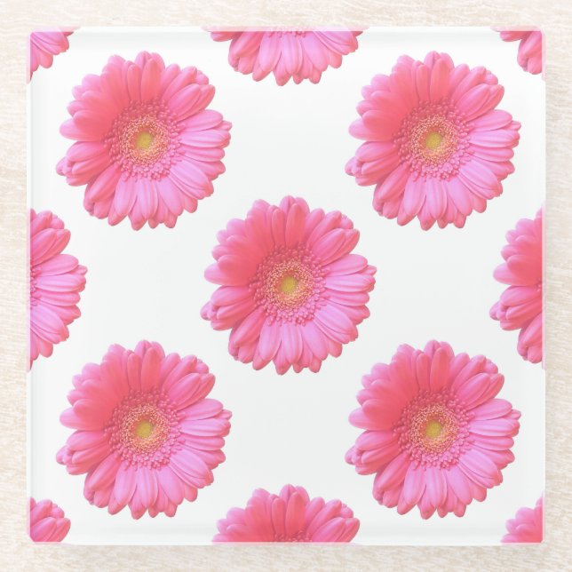 Pink gerbera daisy glass coaster (Front)