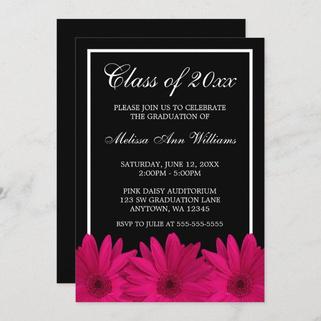 Pink Gerbera Daisy Graduation Announcement (Front/Back)
