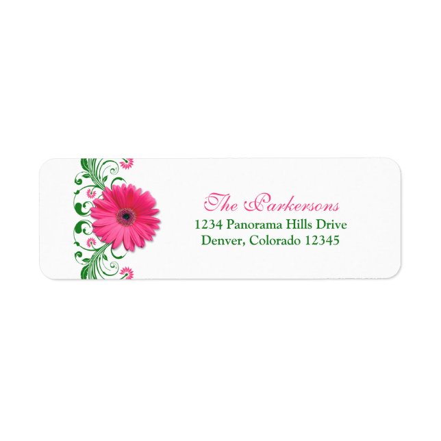 Pink Gerbera Daisy Green Floral Mariage Adresse (Devant)