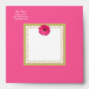 Pink Gerbera Daisy Green Floral Square Envelopes