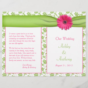 Pink Gerbera Daisy Green Floral Wedding Program