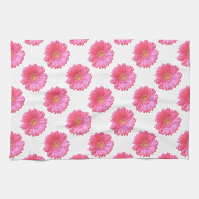 Pink gerbera daisy kitchen towel (Horizontal)