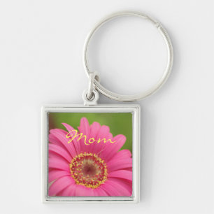 Pink Gerbera Daisy Mom Keychain