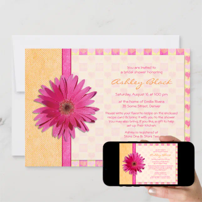 Pink Gerbera Daisy Orange Bridal Shower Invitation Zazzle