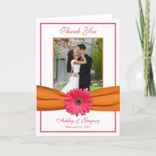 Pink Gerbera Daisy Orange Photo Wedding Thank You