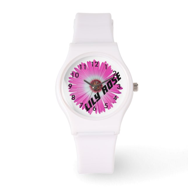 Pink Gerbera Daisy Personalized Watch (Front)