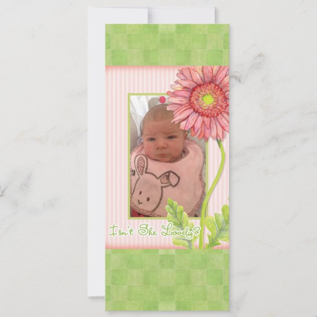 Pink Gerbera Daisy Photo Birth Announcement (Front)