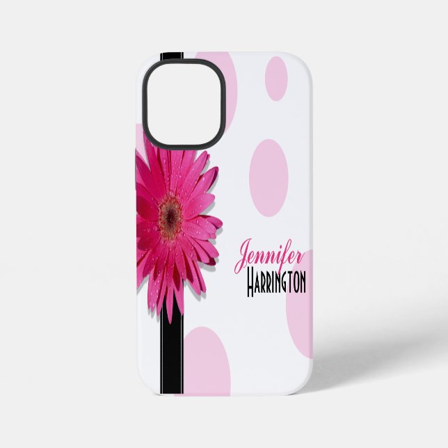 Pink Gerbera Daisy Polka Dot iPhone Case (Back)