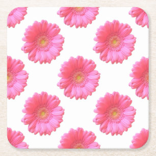 Pink gerbera daisy square paper coaster