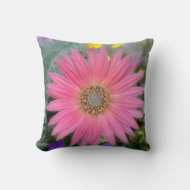 Pink Gerbera Daisy Throw Pillow (Front)