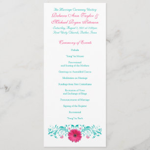 Pink Gerbera Daisy Turquoise Wedding Program