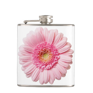 Pink Gerbera Daisy Vinyl Wrapped Flask